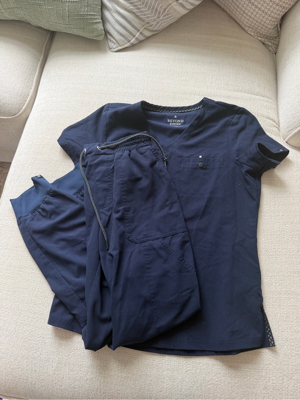 Beyond Scrubs Navy V-Neck Scrub Top & Pants Set